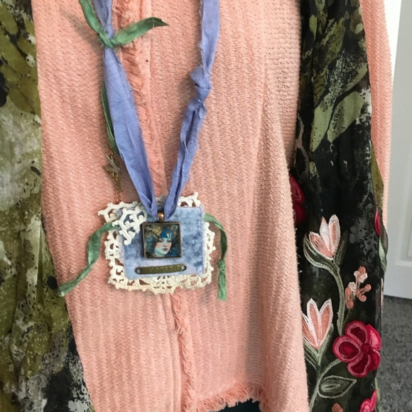 Handmade Artisan Boho Statement Jabot Necklace with Ribbon and Lace